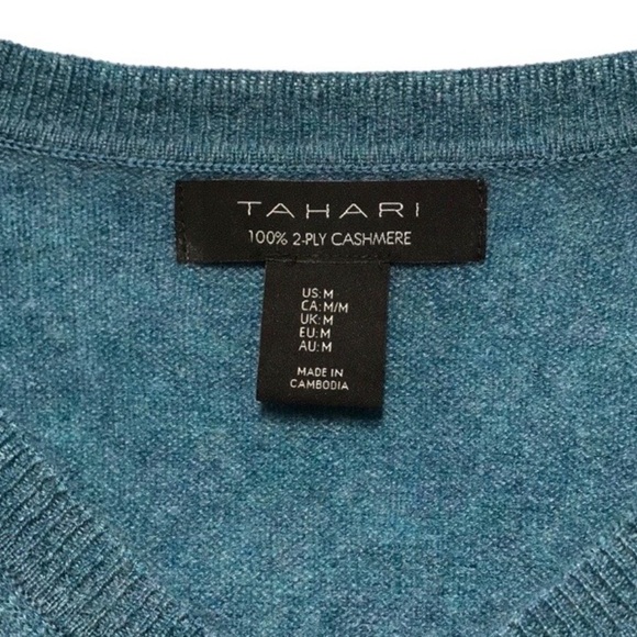 TAHARI Viridian Green Cashmere V-Neck Sweater - Picture 7 of 11